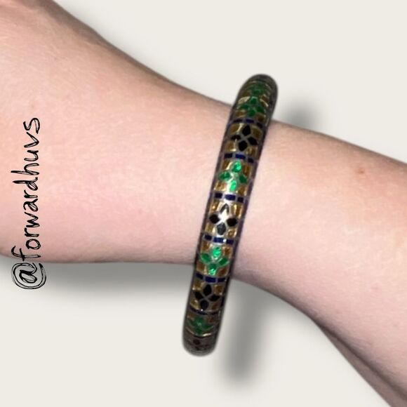Sterling Silver Bangle – Meenakari Enamel Mosaic – 925 Marked - Picture 3 of 11